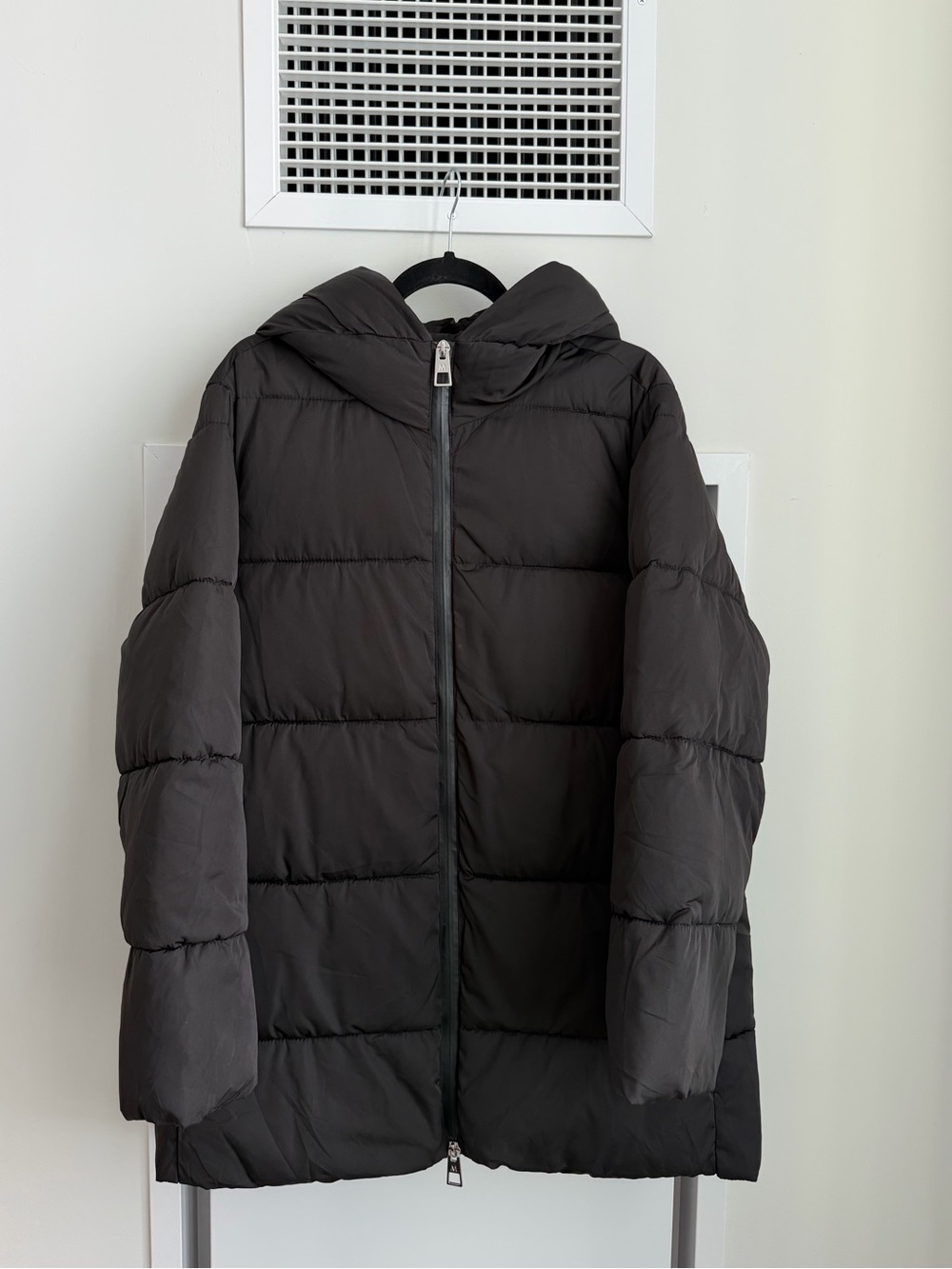Mango Black Puffer Jacket Hooded Quilted Winter Coat Size M